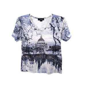 Kaktus Shirt Womens Medium Beaded Short Sleeve St Peter's Basilica Stretch Top